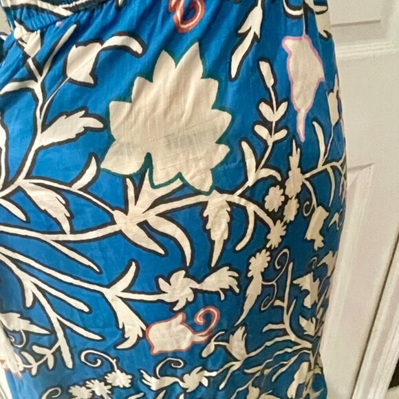 BLUE FLORAL RUFFLED WRAP MIDI DRESS BOHO CHIC SHORT SLEEVE  SZ M TRENDY - Picture 13 of 16